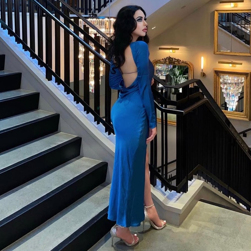 Blue River Bias Dress Long Sleeve Open Back Satin